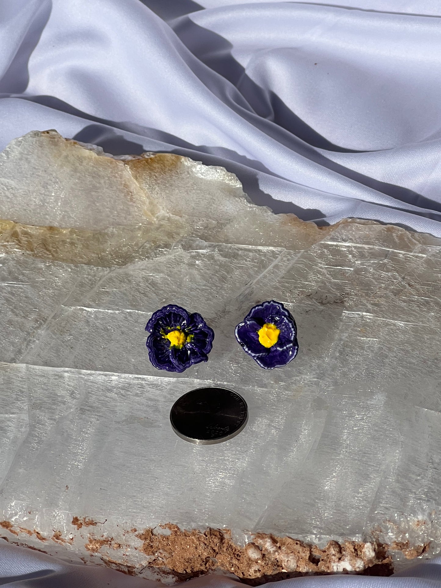 Itty bitty purple Pansy studs