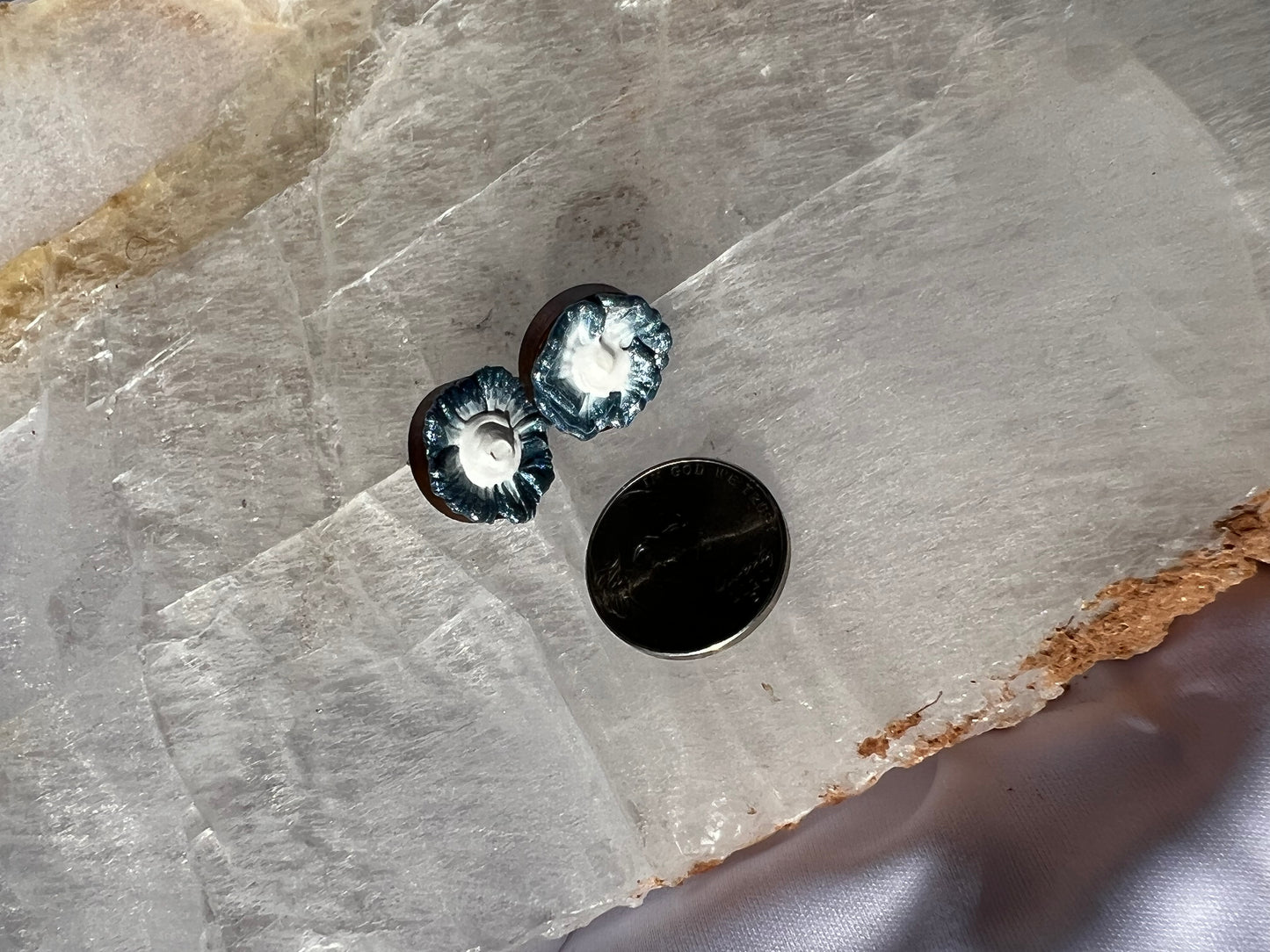 Metallic light blue hydrangea studs