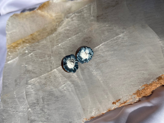 Metallic light blue hydrangea studs